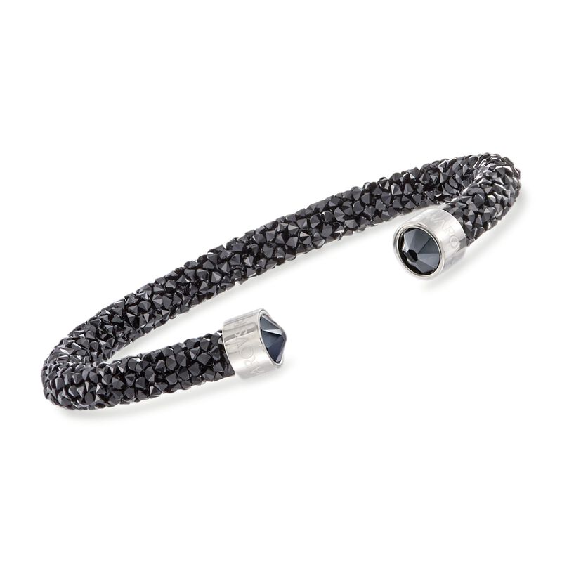 Swarovski Crystal "Dust" Black and Metallic Gray Crystal Cuff Bracelet in Stainless Steel image number 0