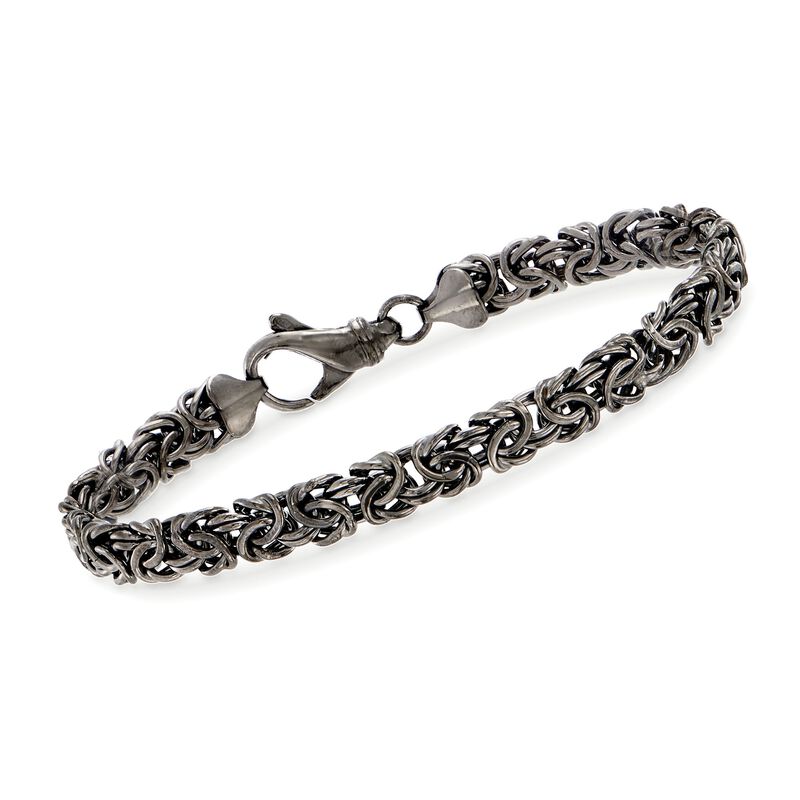 Sterling Silver Byzantine Bracelet in Black image number 0