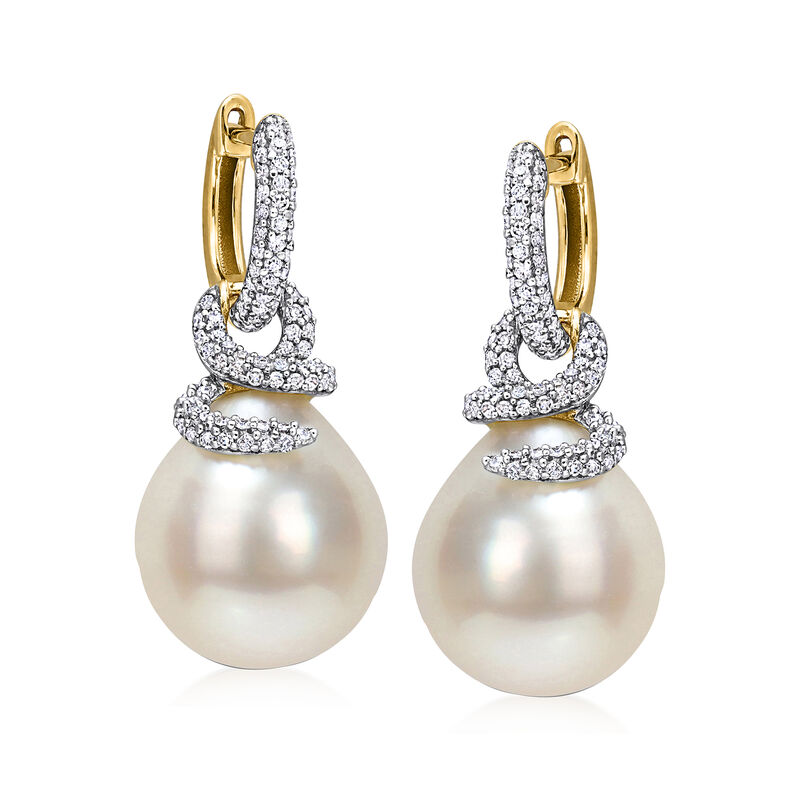 10-11mm Cultured South Sea Pearl and .50 ct. t.w. Diamond Coiled Drop Earrings in 14kt Yellow Gold  image number 0