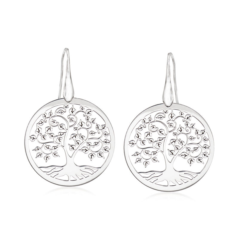 Italian Sterling Silver Cut-Out Tree of Life Drop Earrings image number 0