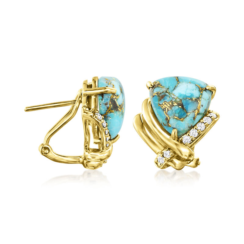 Turquoise and .25 ct. t.w. Diamond Earrings in 18kt Gold Over Sterling  image number 2
