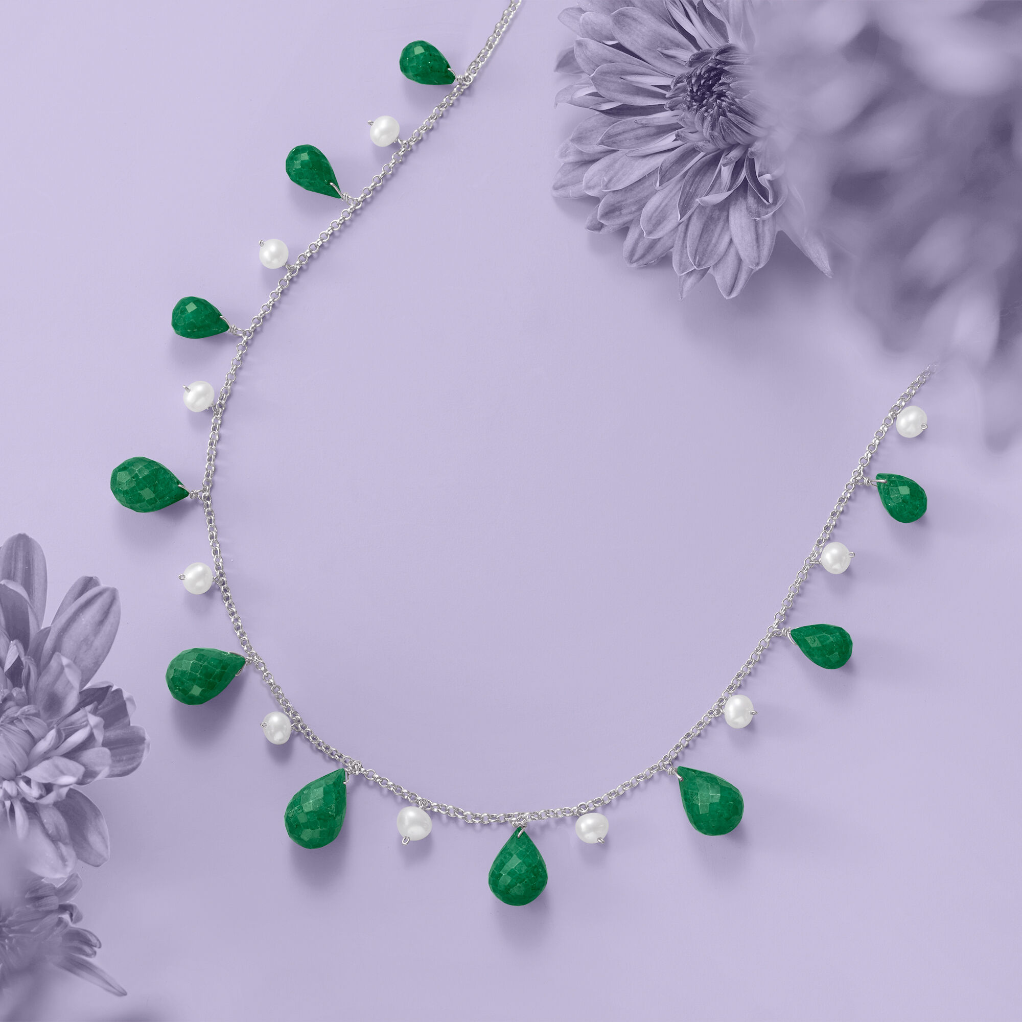 4-5mm Cultured Pearl and 30.00 ct. t.w. Emerald Bead