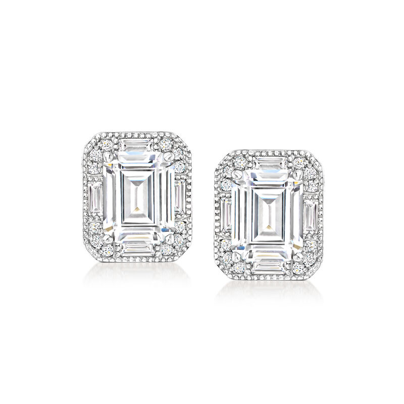 6.10 ct. t.w. Emerald-Cut CZ Frame Earrings in Sterling Silver  image number 0