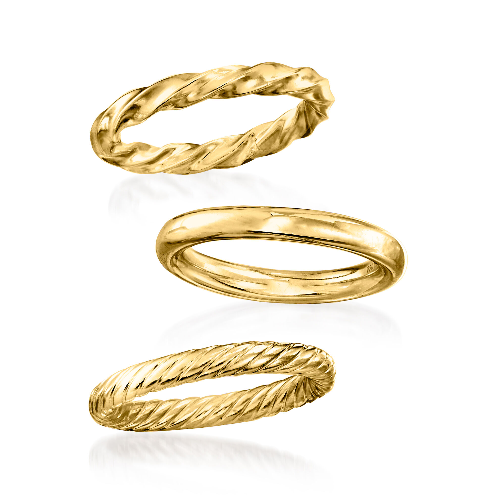 18kt Gold Over Sterling Jewelry Set: Three Polished Rings