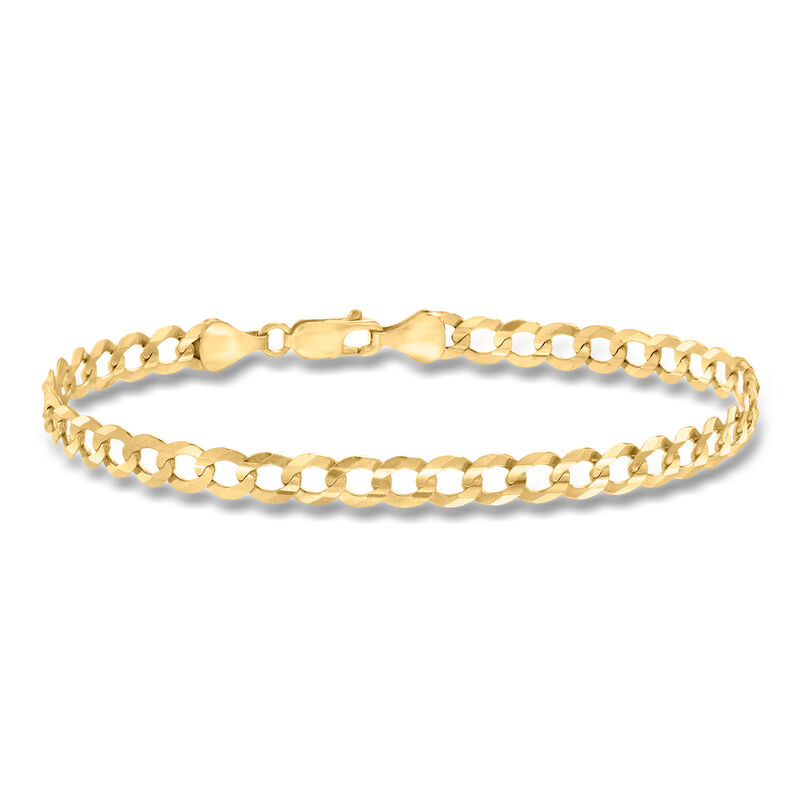 Men's 5.7mm 14kt Yellow Gold Faceted Curb-Link Bracelet. 8.5" image number 0