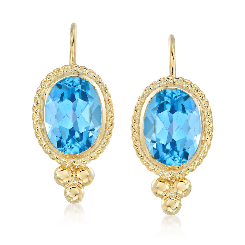 1.60 ct. t.w. Swiss Blue Topaz Drop Earrings in 14kt Yellow Gold image number 0