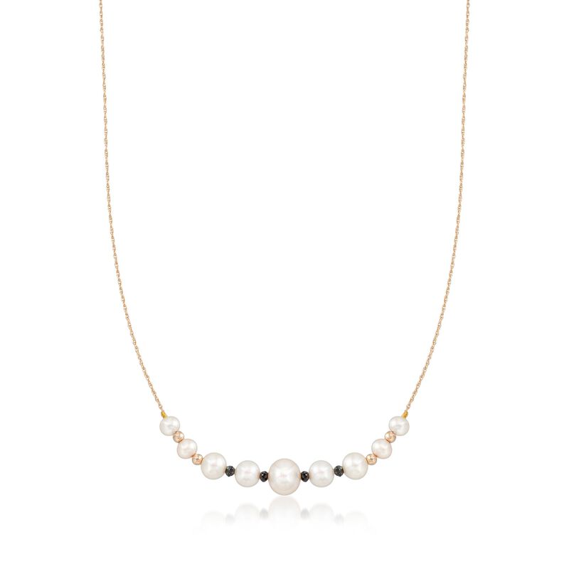 5-9.5mm Cultured Pearl and .63 ct. t.w. Black Diamond Necklace in 14kt Yellow Gold image number 0