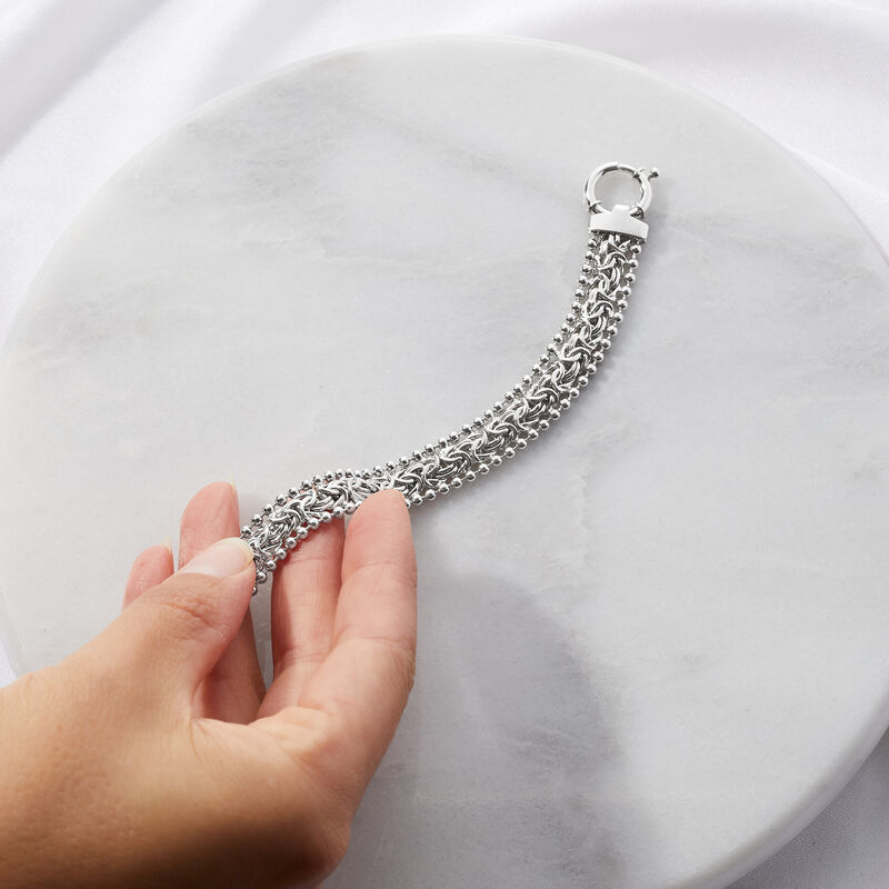 Sterling Silver Byzantine Beaded-Edge Bracelet image number 2