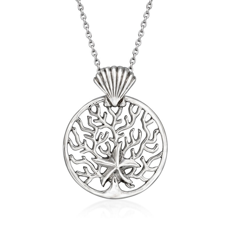 Sterling Silver Sea Life Pendant Necklace. 18&quot; image number 1