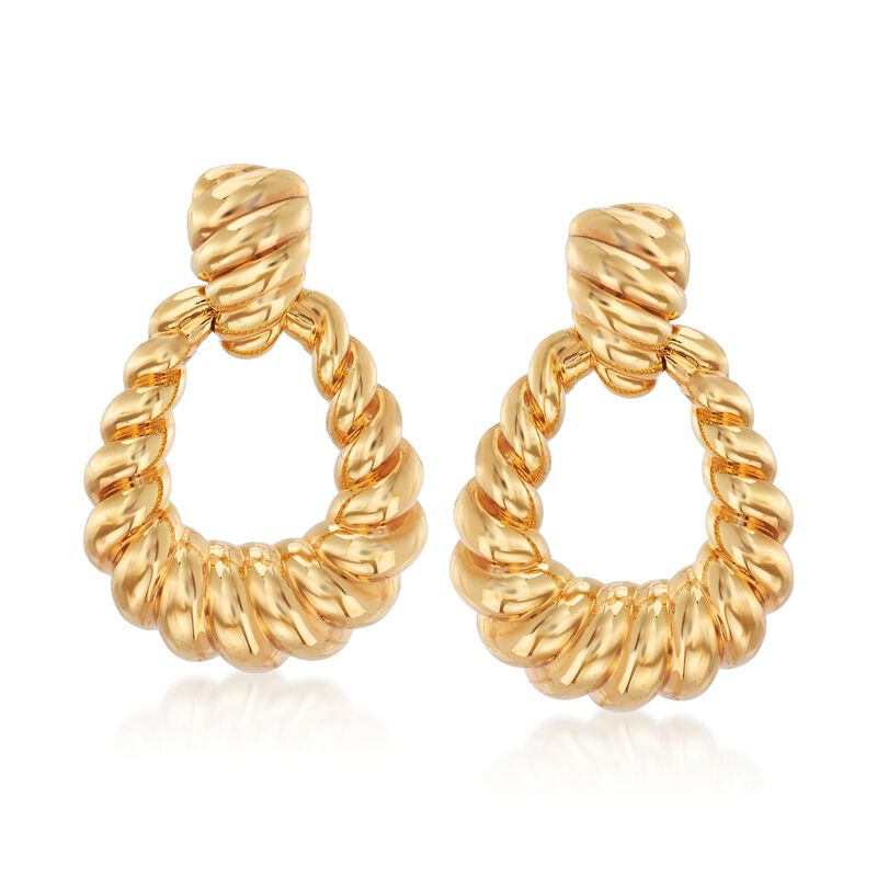 Italian Andiamo 14kt Yellow Gold Ribbed Doorknocker Earrings image number 0