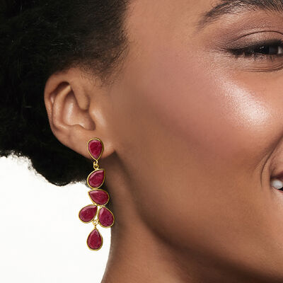 30.00 ct. t.w. Ruby Drop Earrings in 18kt Gold Over Sterling