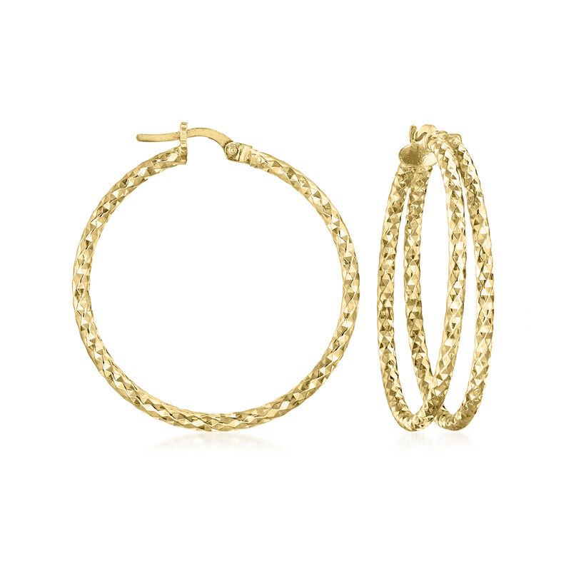 Italian 18kt Gold Over Sterling Diamond-Cut Double-Hoop Earrings. 1 3/8&quot; image number 0