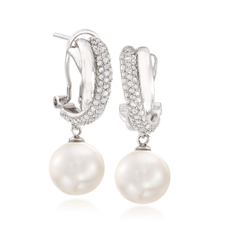 10-11mm Cultured Pearl and .40 ct. t.w. Diamond Drop Earrings in Sterling Silver image number 2