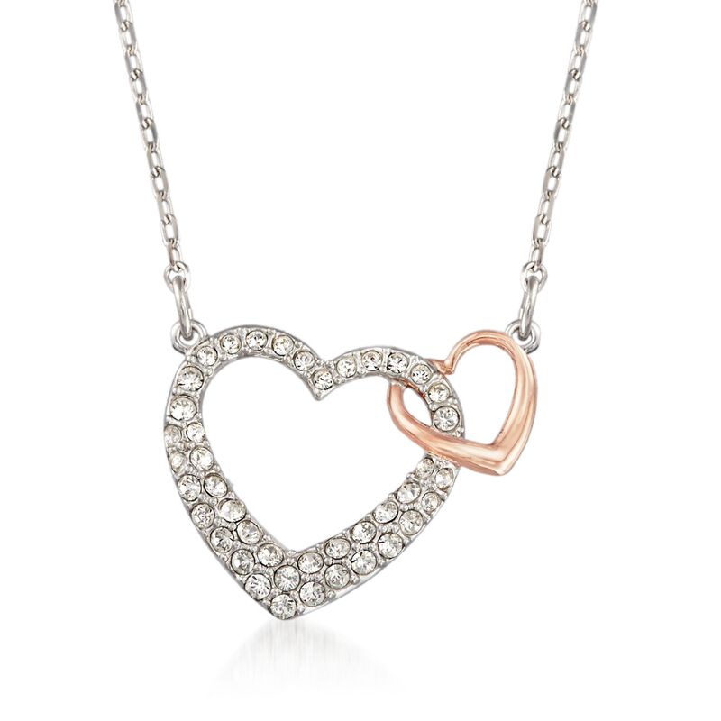 Swarovski Crystal &quot;Dear Small&quot; Crystal Heart Duo Necklace in Silvertone and Rose Gold Plate image number 0