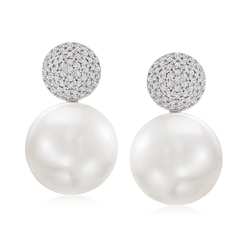 11.5-12mm Cultured Pearl and .34 ct. t.w. Pave Diamond Earrings in 14kt White Gold  image number 0