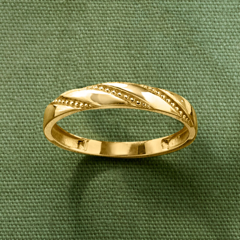 Italian 10kt Yellow Gold Beaded Stripe Ring image number 3