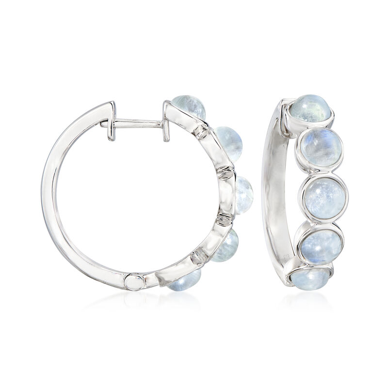 Moonstone Hoop Earrings in Sterling Silver. 7/8&quot; image number 0