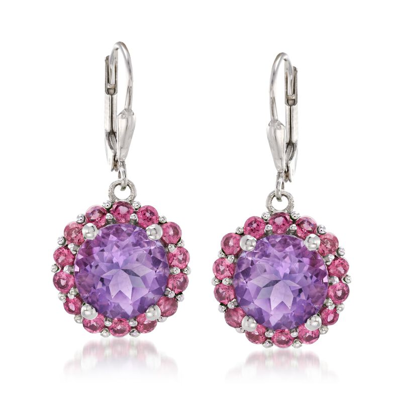 6.25 ct. t.w. Amethyst and 2.10 ct. t.w. Rhodolite Garnet Drop Earrings in Sterling Silver image number 0