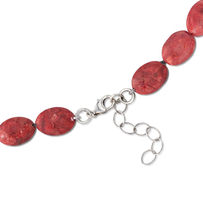 Sterling Silver Seashell and Red Simulated Coral Bead Necklace image number 2