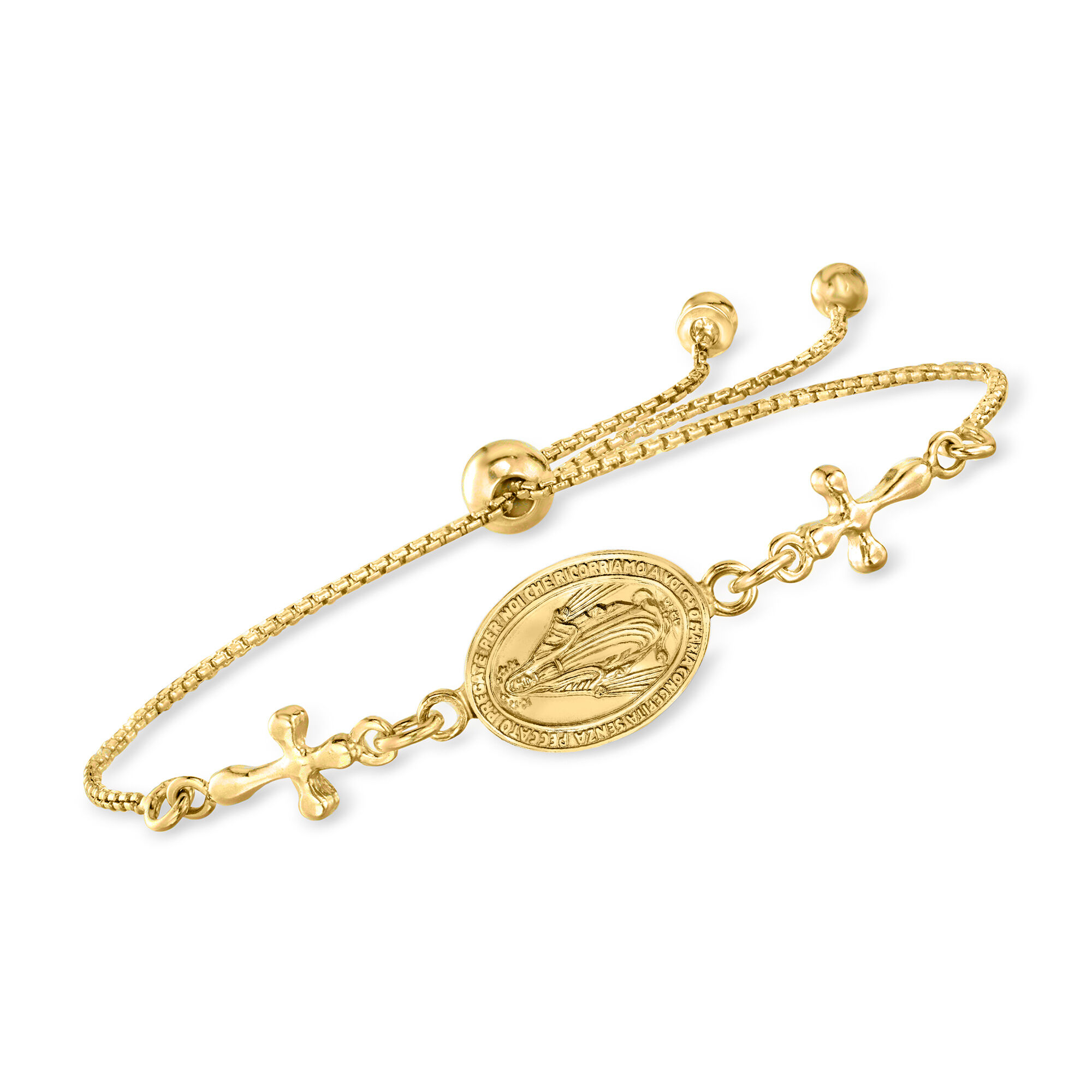 Italian 18kt Gold Over Sterling Miraculous Medal Bolo Bracelet