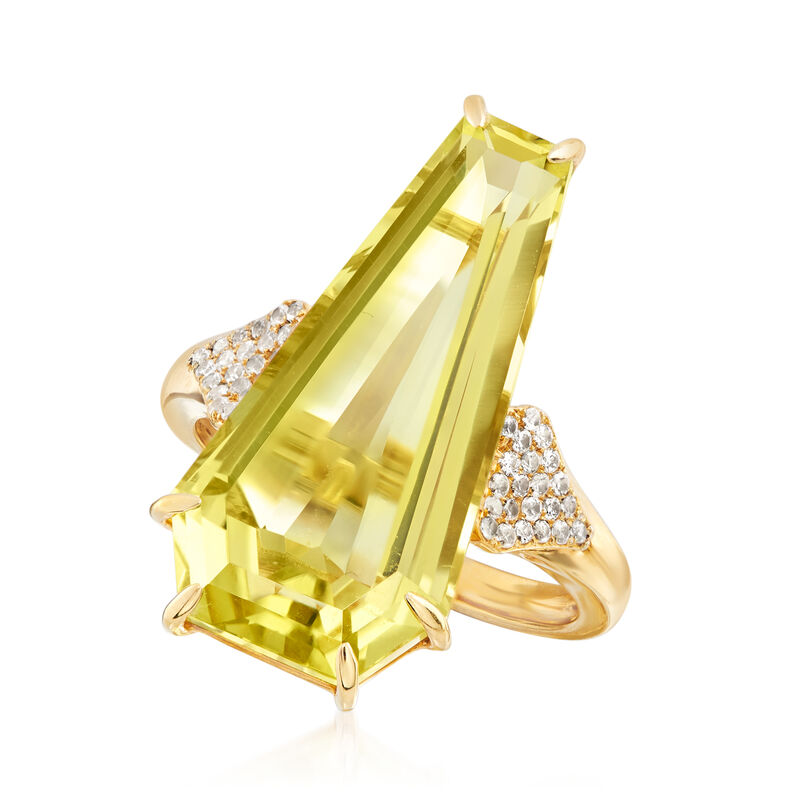 12.00 Carat Lemon Quartz and .30 ct. t.w. White Zircon Ring in 18kt Gold Over Sterling image number 3