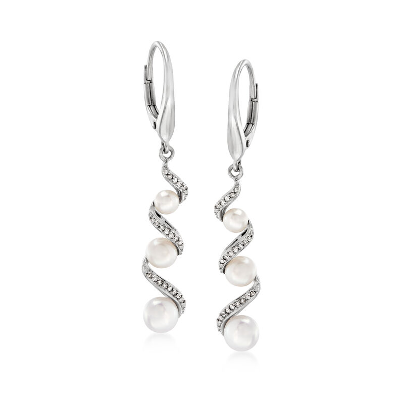 3.5-5mm Cultured Pearl and .10 ct. t.w. Diamond Drop Earrings in Sterling Silver image number 0