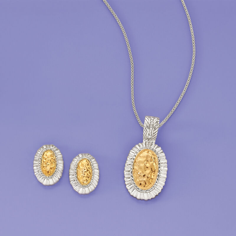 Hammered 14kt Two-Tone Gold Oval Earrings image number 2