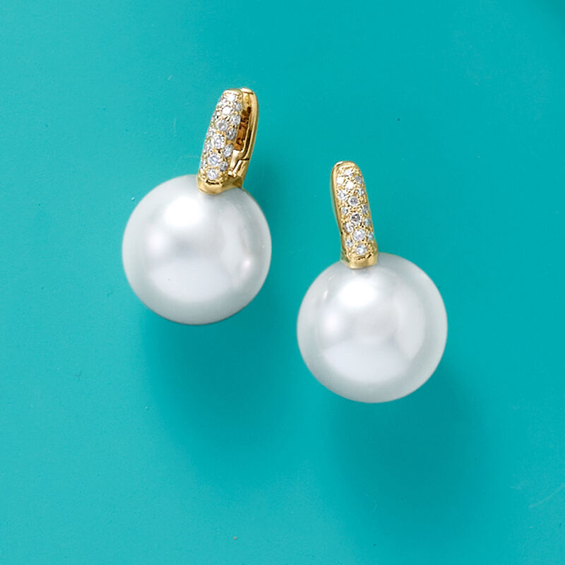 12-13mm Cultured South Sea Pearl and .16 ct. t.w. Diamond Earrings in 18kt Yellow Gold image number 7
