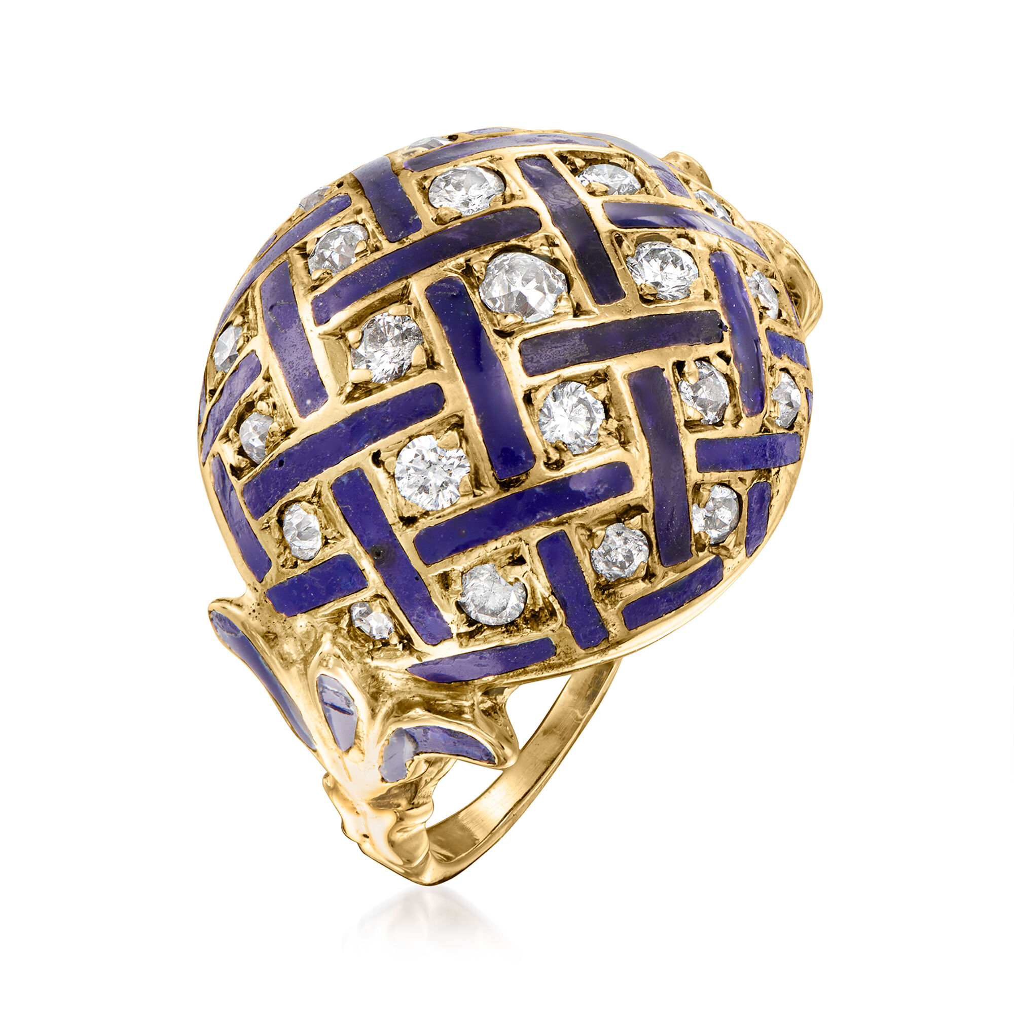 C. 1950 Vintage 1.00 ct. t.w. Diamond and Blue Enamel Dome