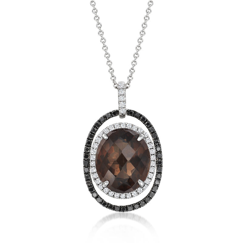 Le Vian 5.50 Carat Chocolate Quartz Pendant Necklace with .38 ct. t.w. Blackberry and Vanilla Diamonds in 14kt Vanilla Gold. 18" image number 1