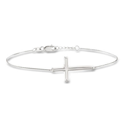 Italian Sterling Silver Sideways Cross Bracelet
