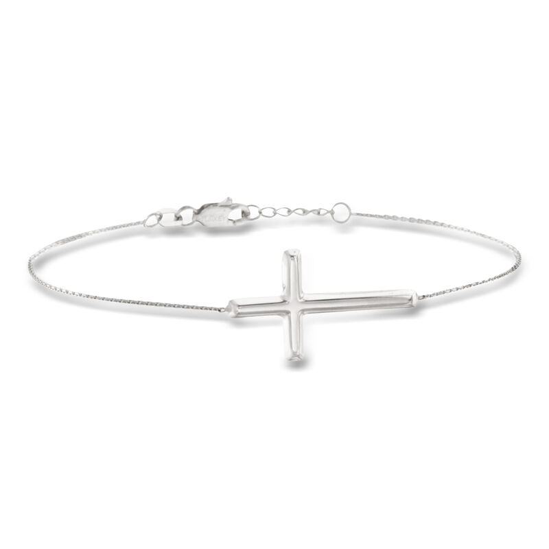 Italian Sterling Silver Sideways Cross Bracelet. 6.5" image number 0