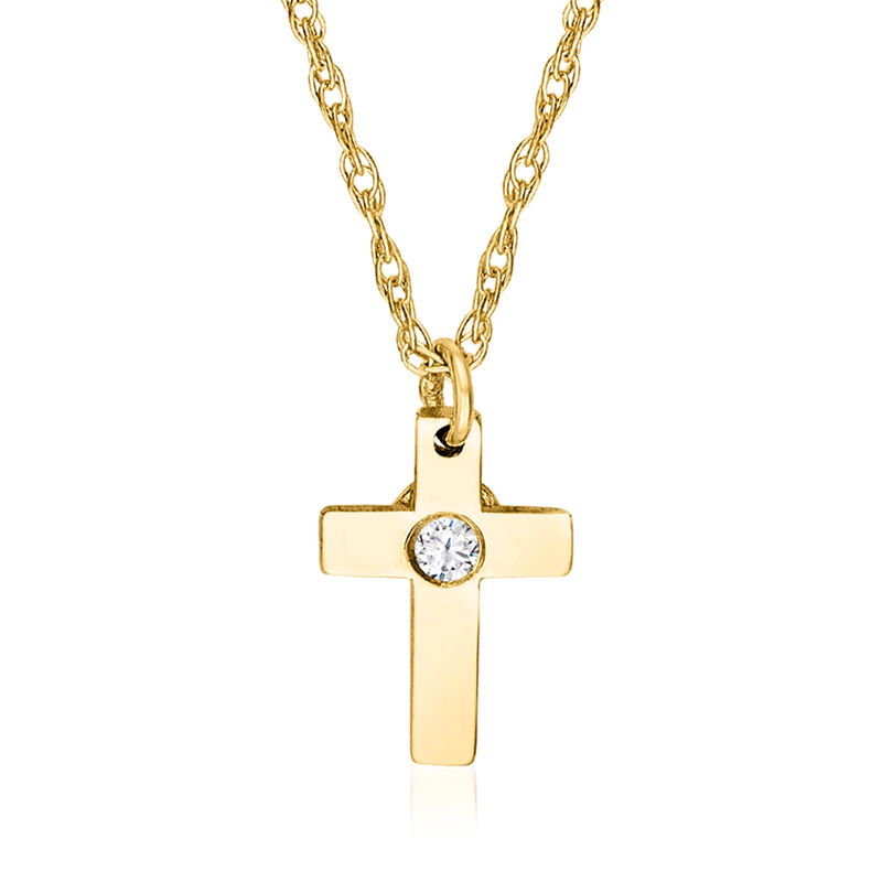 14kt Yellow Gold Cross Necklace with Single Diamond. 16&quot; image number 0