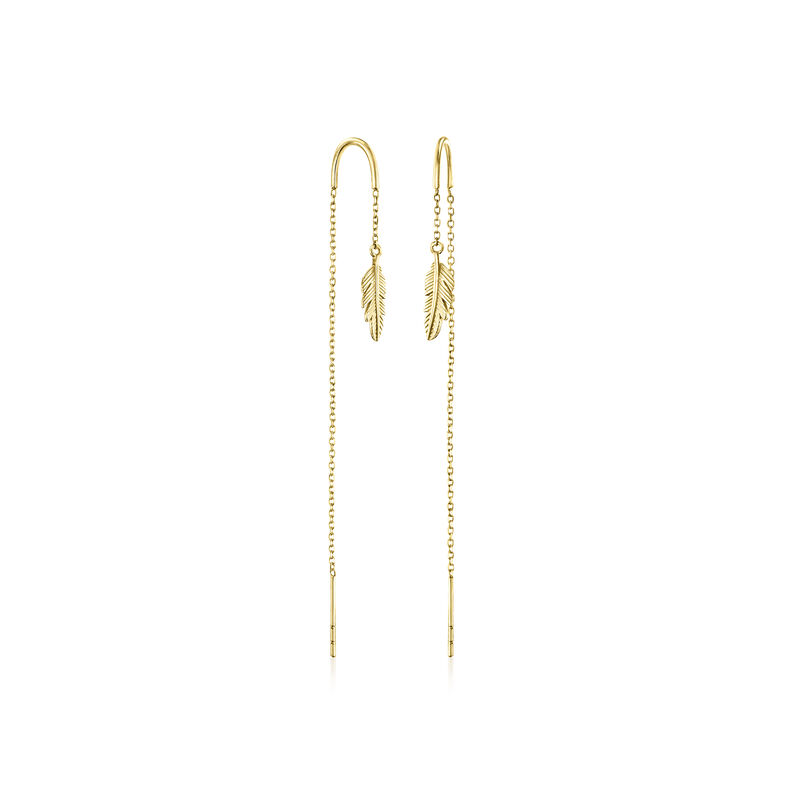 10kt Yellow Gold Feather Threader Earrings  image number 2