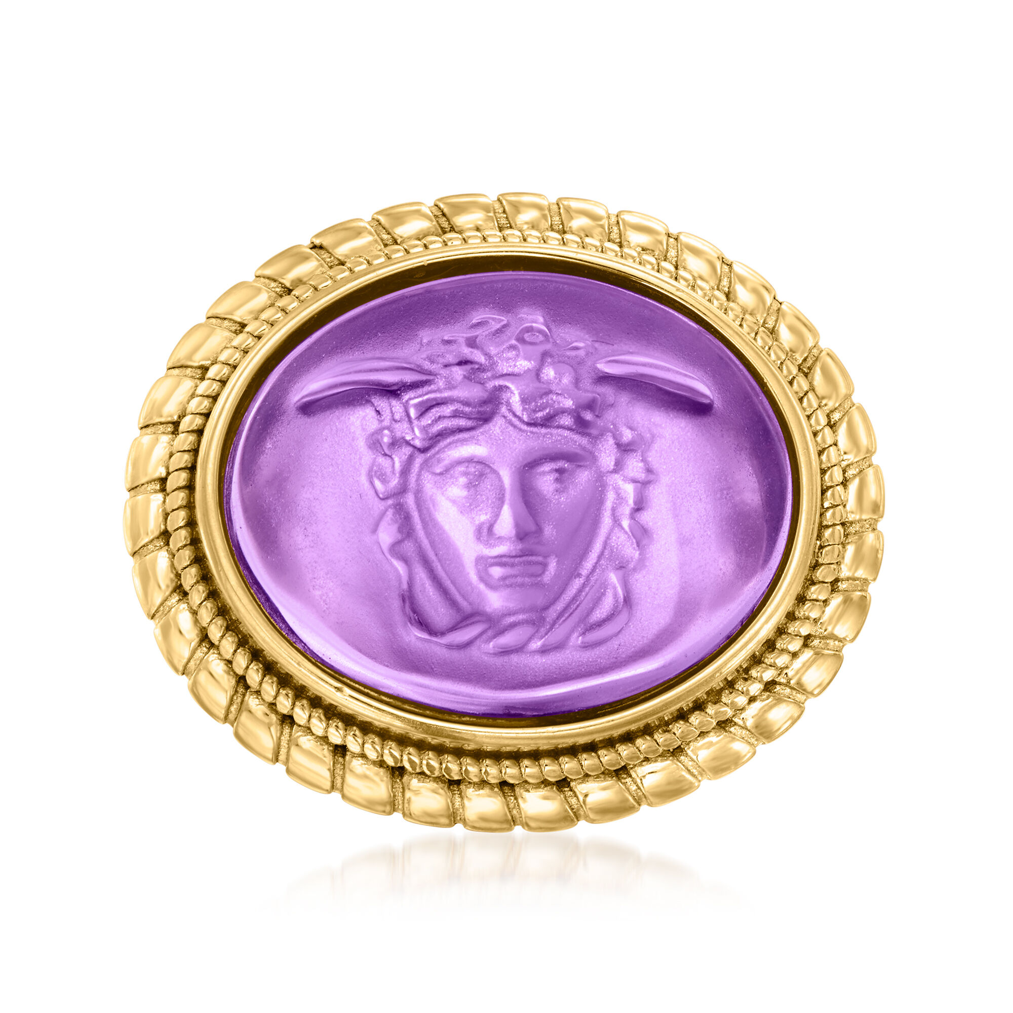Italian Tagliamonte Purple Venetian Glass Medusa Ring in 18kt Gold