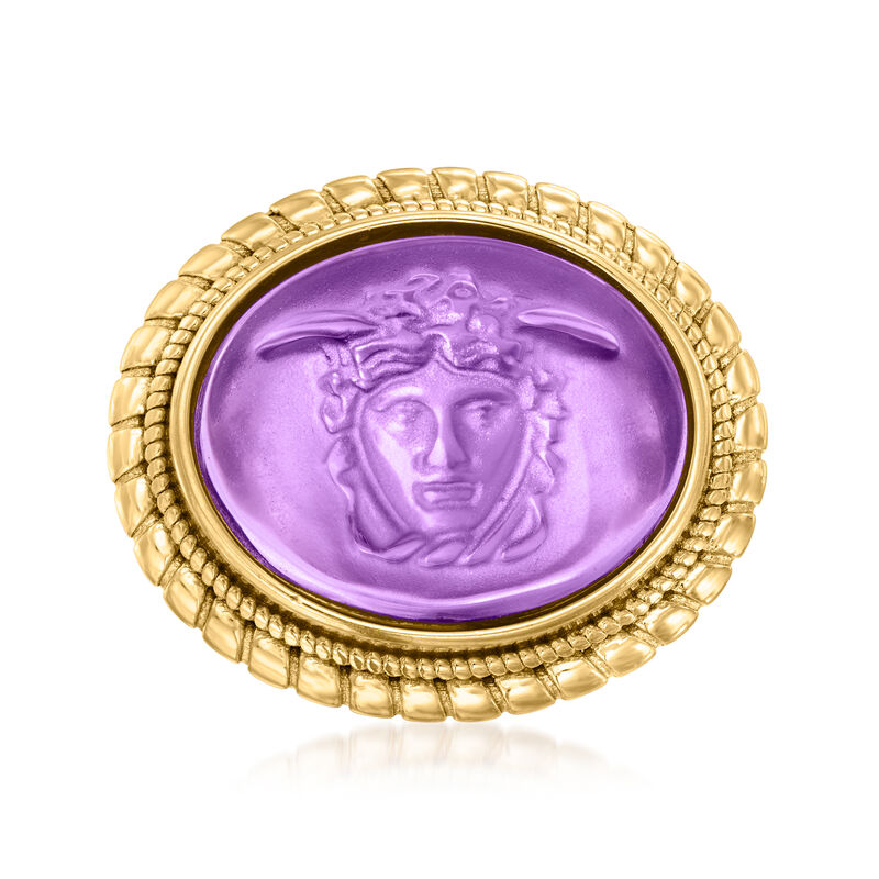 Italian Tagliamonte Purple Venetian Glass Medusa Ring in 18kt Gold Over Sterling image number 0