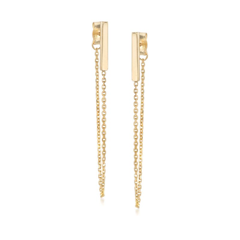 14kt Yellow Gold Bar and Chain Front-Back Drop Earrings image number 0