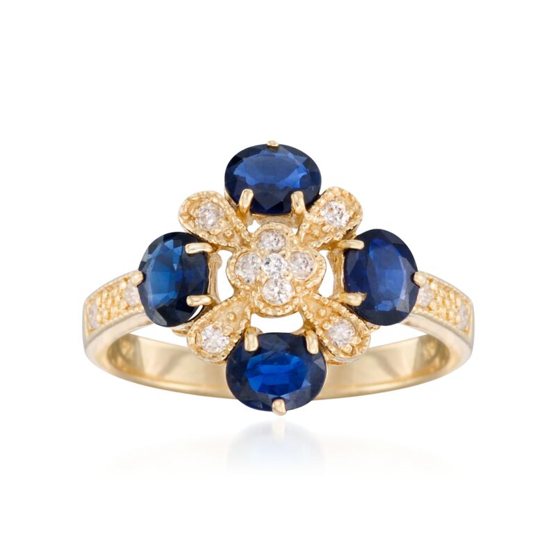1.50 ct. t.w. Sapphire and .15 ct. t.w. Diamond Clover Ring in 14kt Yellow Gold image number 0