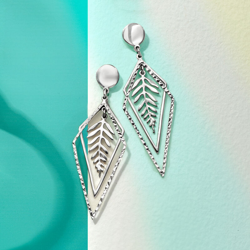 Sterling Silver Leaf Triangle Drop Earrings image number 2