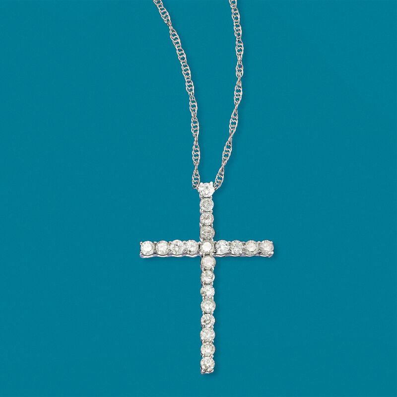 1.00 ct. t.w. Diamond Cross Pendant Necklace in 14kt White Gold image number 2