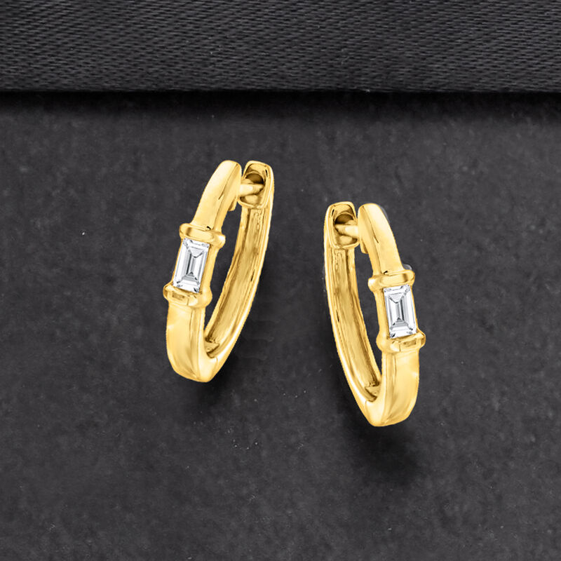 Baguette Diamond Huggie Hoop Earrings in 14kt Yellow Gold. 1/2&quot; image number 1