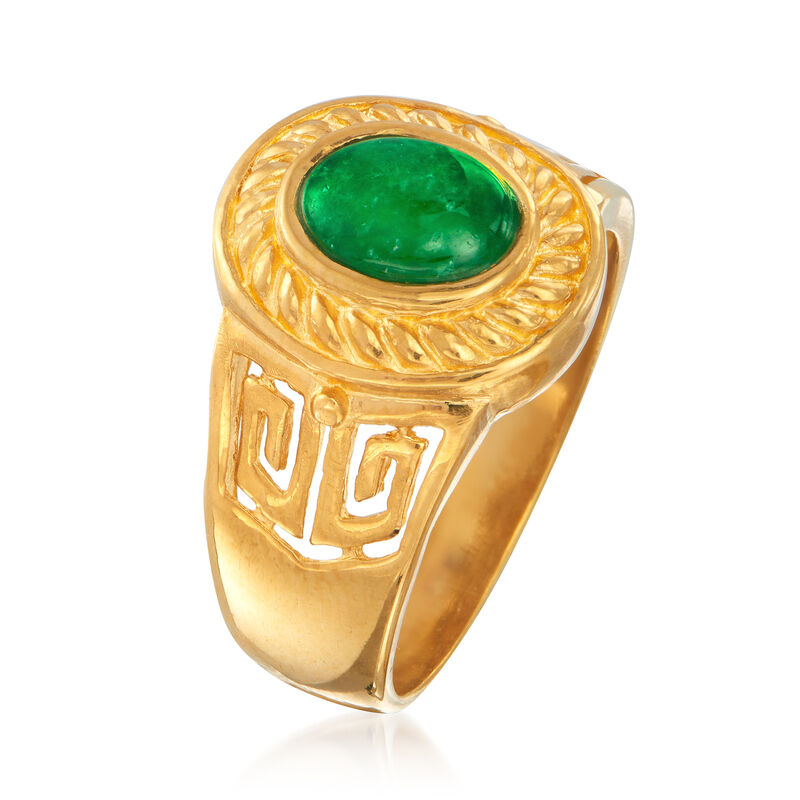 C. 1980 Vintage Green Jade Ring in 24kt Yellow Gold. Size 7 image number 2