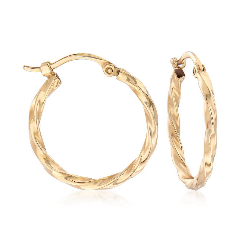 14kt Yellow Gold Twisted Hoop Earrings. 5/8&quot; image number 0