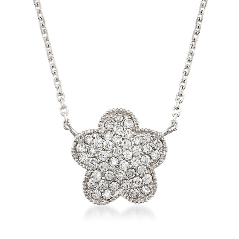 .40 ct. t.w. Diamond Flower Necklace in 14kt White Gold. 16&quot; image number 1
