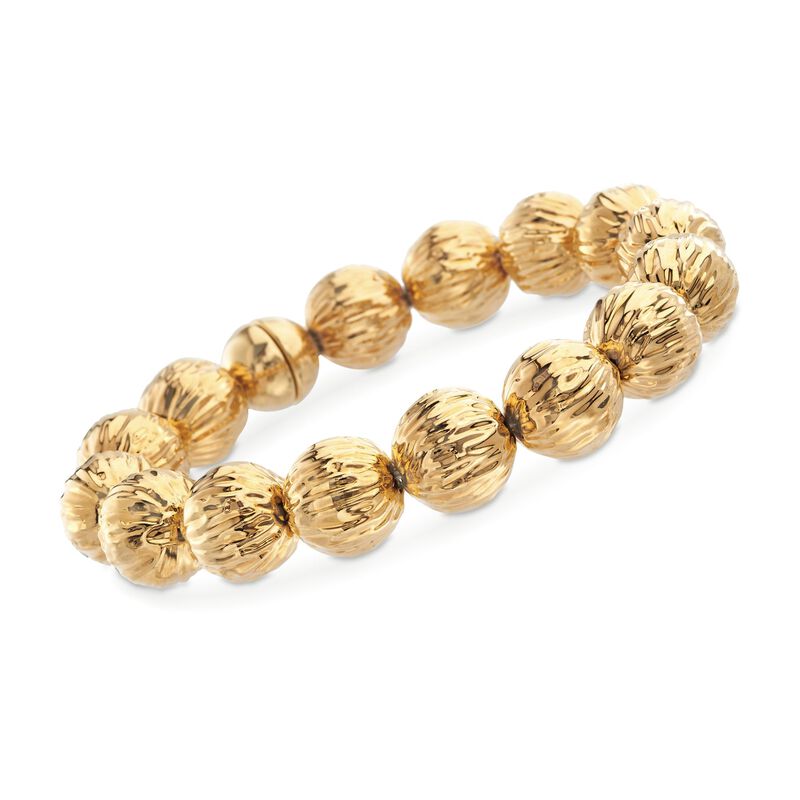 Italian Andiamo 14kt Yellow Gold Ribbed Bead Bracelet with Magnetic Clasp. 8.25&quot; image number 0