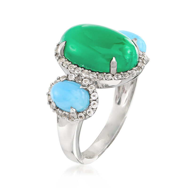 Green and Blue Chalcedony Ring with .50 ct. t.w. White Topaz in Sterling Silver image number 2