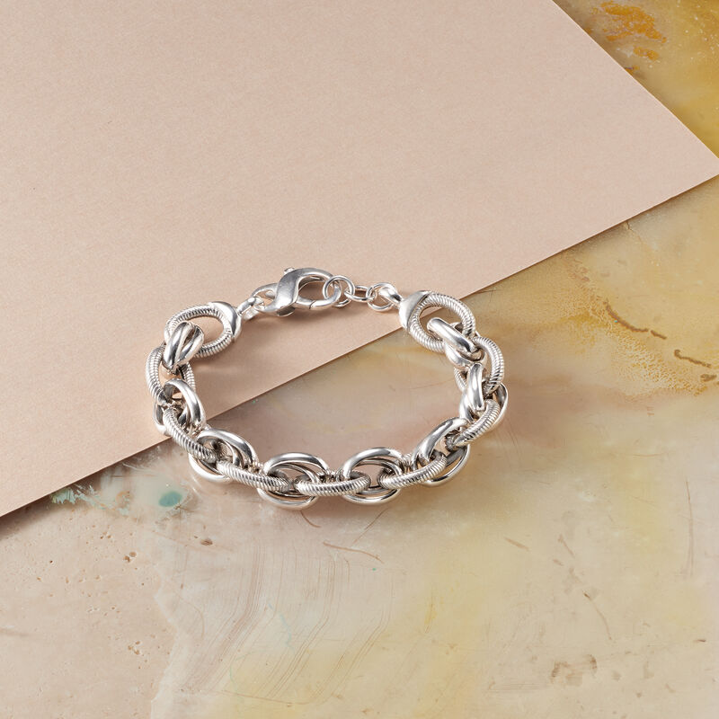 Italian Sterling Silver Textured and Polished Multi-Link Bracelet image number 3
