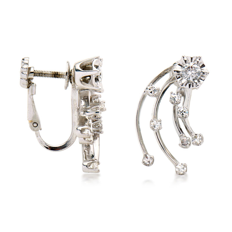 C. 1960 Vintage .54 ct. t.w. Diamond Burst Earrings in 14kt White Gold  image number 2