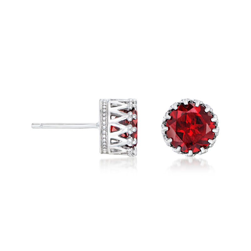 3.90 ct. t.w. Garnet Crown-Style Stud Earrings in Sterling Silver image number 2