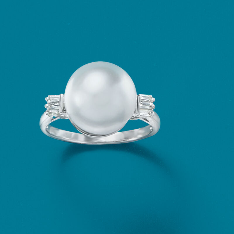 11-12mm Cultured South Sea Pearl and .18 ct. t.w. Diamond Ring in 14kt White Gold image number 4